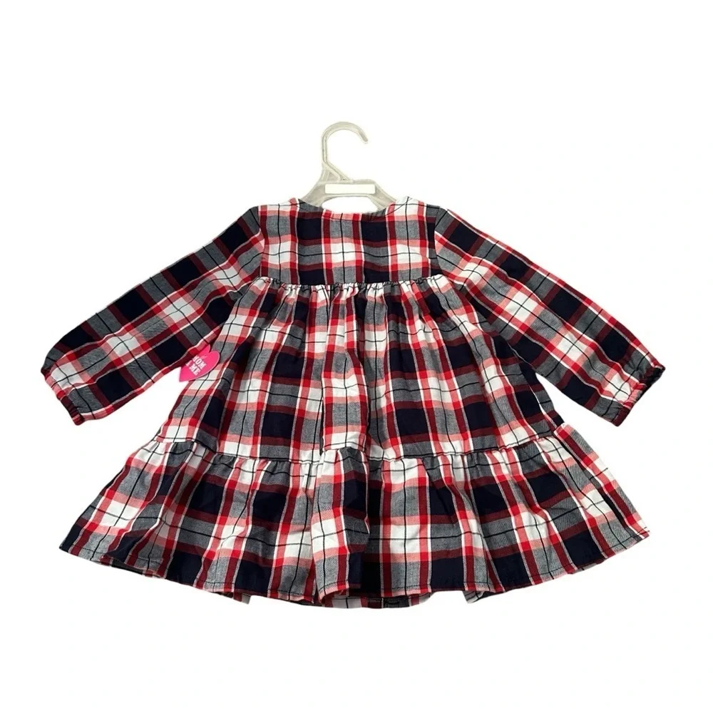 The Children’s Place Baby Girl Holiday Plaid Button Ruffle Dress Size 12-18
